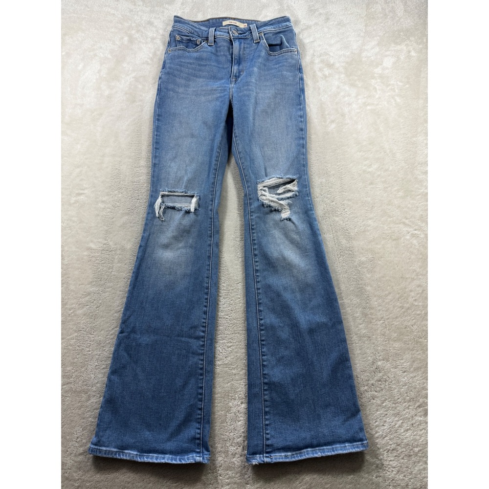 Levis Womens 726 Flare Distressed High Rise Blue Denim Jeans 26 Meas: 25x31
